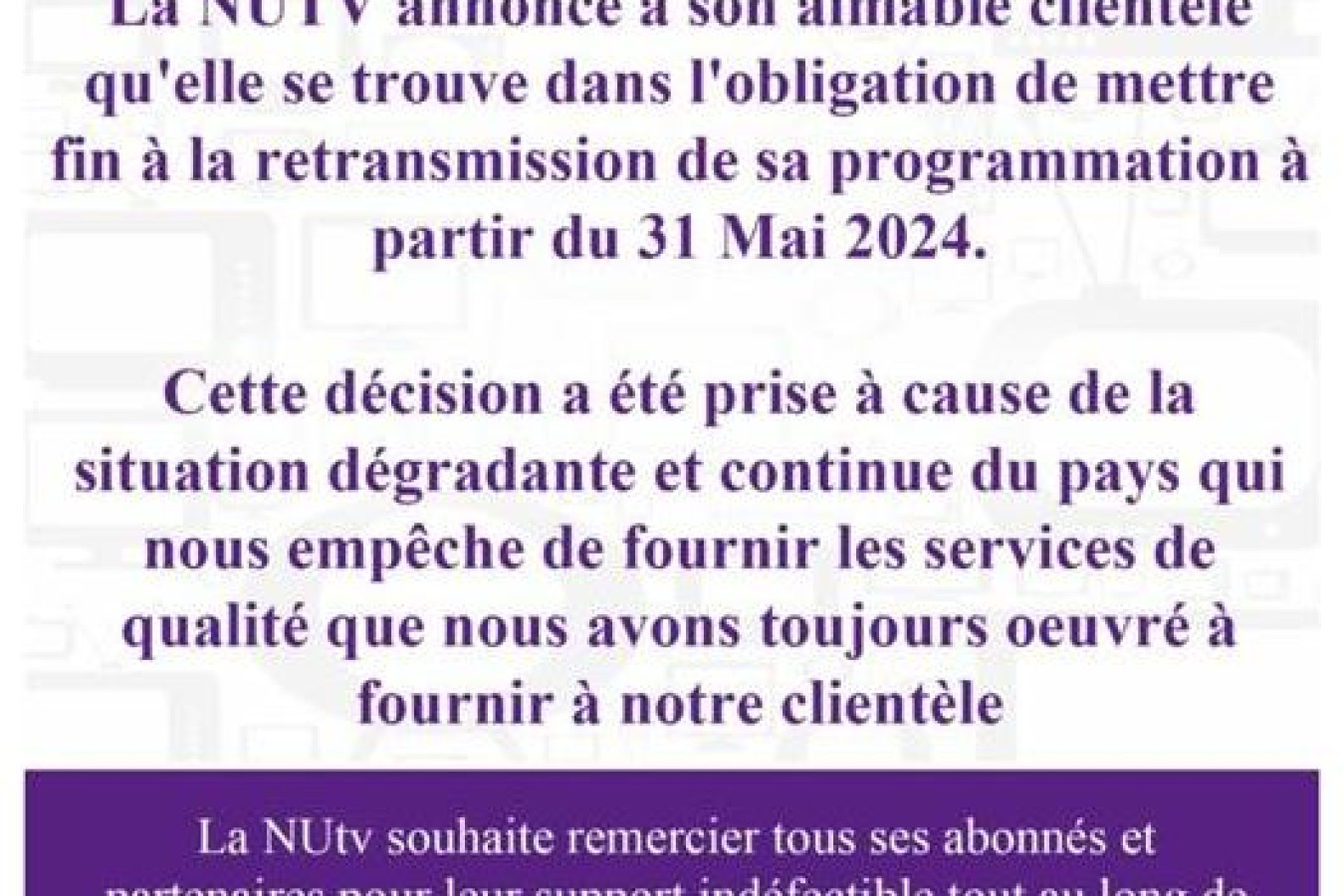 NUtv annonce qu’elle mettra fin à ses activités